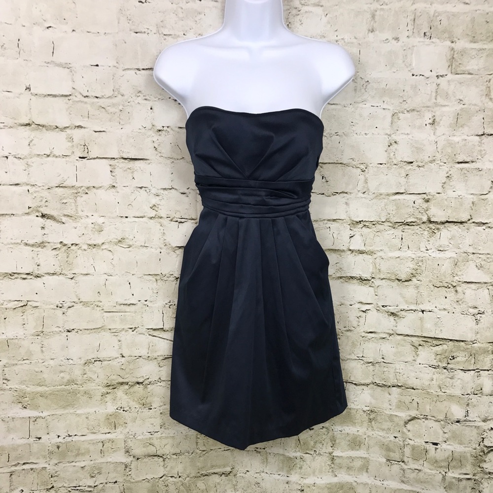 Navy Blue Strapless Cocktail Prom Dress W Pockets